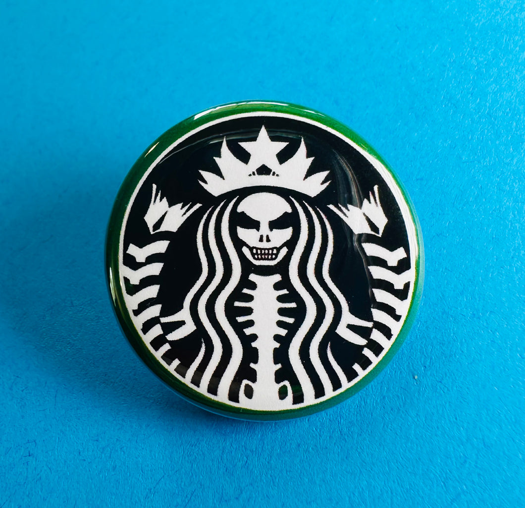 skull coffee mermaid button
