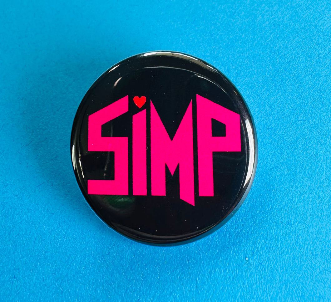 simp heart pink and black button