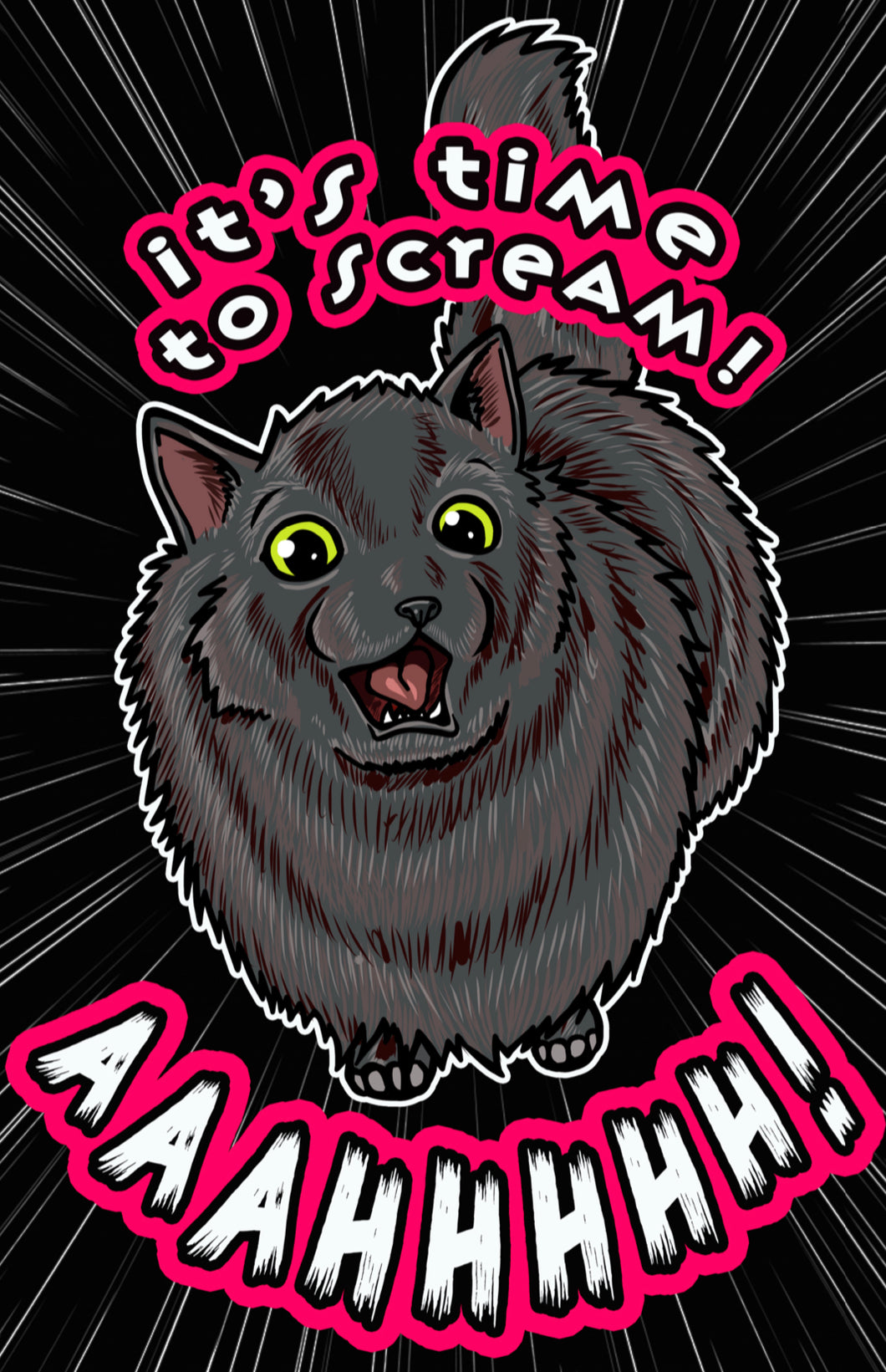 It’s time to scream! Fluffy Black Grey Persian ragdoll cat - Art Print Poster