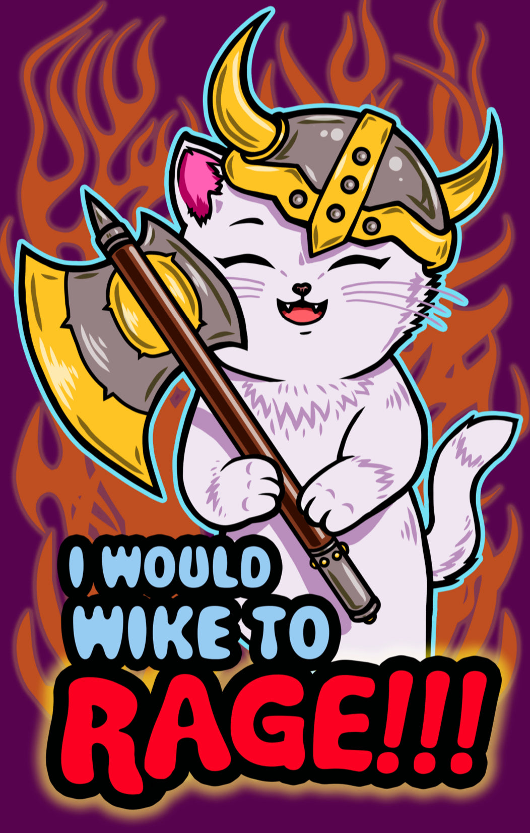 I would wike to rage! Barbarian White Kitten - Art Print Poster