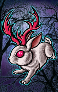 Jackalope cryptid bunny rabbit moon - Art Print Poster