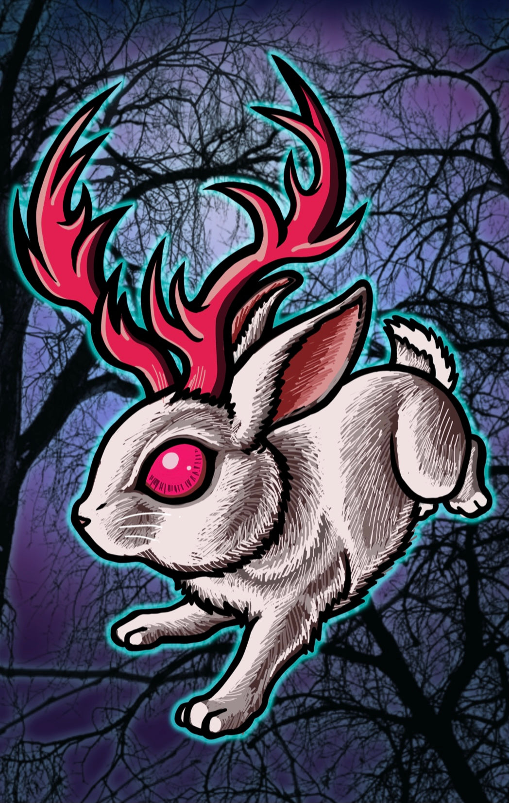 Jackalope cryptid bunny rabbit moon - Art Print Poster